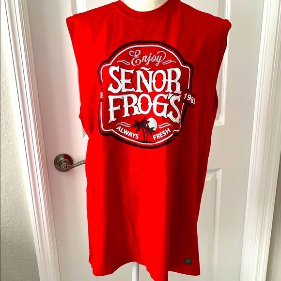 Red Señor Frogs Sleeveless T-Shirt Vintage Applique Lettering SZ XL - Picture 1 of 8